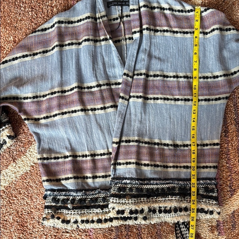 ZARA Striped Kimono Cardigan with Belt - Picture 7 of 9